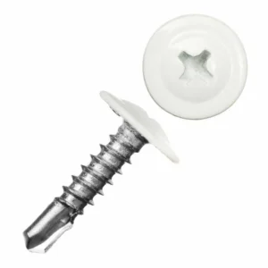Саморез с пресс шайбой по металлу, со сверлом, белый, (RAL 9003)