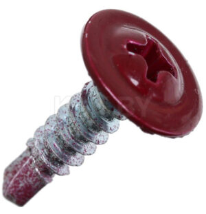 Саморез с пресс шайбой по металлу, со сверлом, красное вино, (RAL 3005)