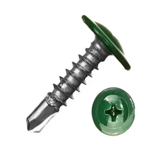 Саморезы с прессшайбой по металлу, со сверлом, темно-зеленые, (RAL 6005)