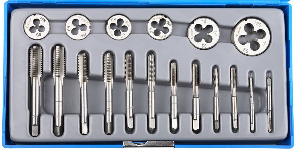 Резьбонарезной набор в боксе "ЗУБР" "Мастер" метчики , плашки, М3-М10, 18пр. — изображение 5