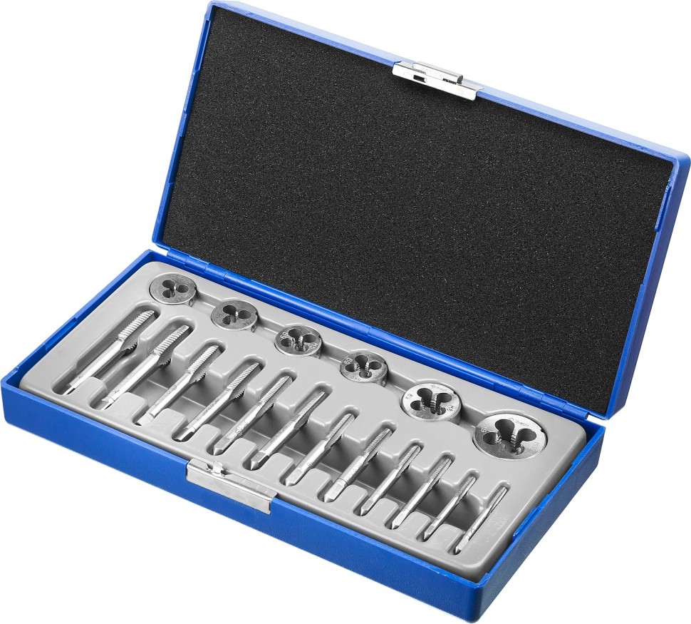 Резьбонарезной набор в боксе "ЗУБР" "Мастер" метчики , плашки, М3-М10, 18пр.