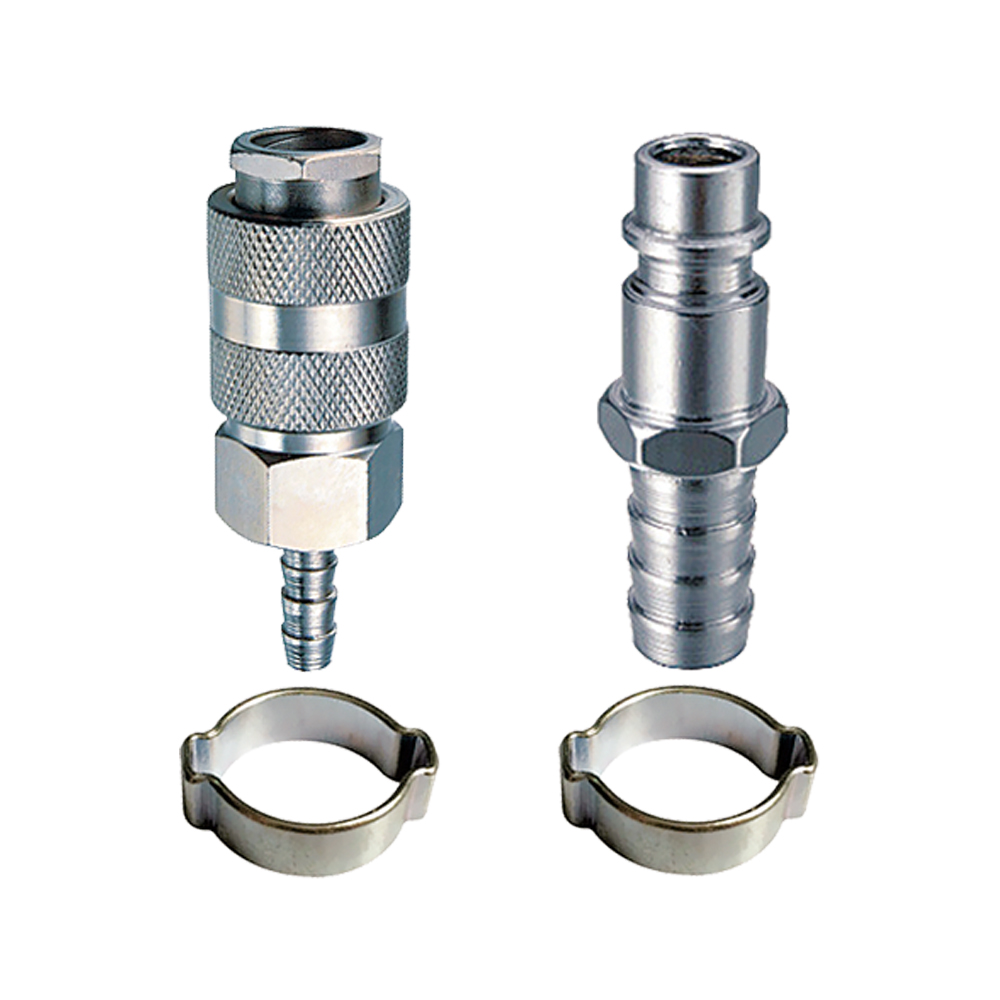 Набор FUBAG 6 мм: Разъемное соединение рапид (муфта), елочка 6мм + разъемное соединение рапид (штуцер), елочка 6 мм + 2 обжимных кольца 9Х11мм, блистер