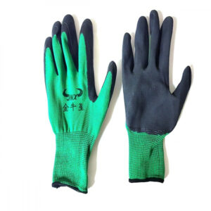 Перчатки нейлоновые с нитриловым обливом (салатово-чёрные) 02178 (уп.12шт)