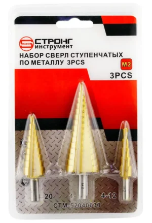 Набор сверел "СТРОНГ" по металлу ступенчатых СТМ-520 Titan, d4-12/4-20/4-32мм, 3шт. СТМ-520