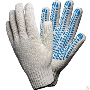 Перчатки Х/Б с ПВХ, 5-ти нитка, 10 кл.(белые)